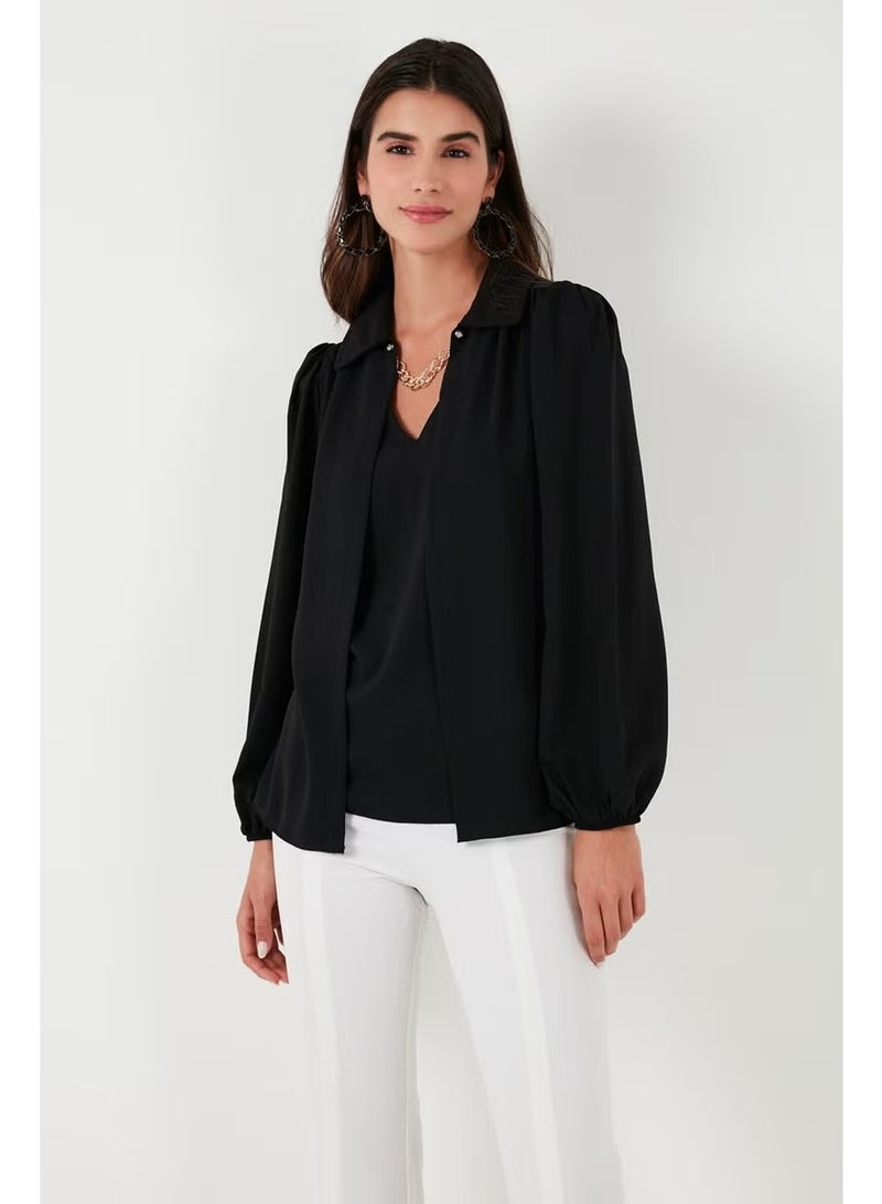 Lela Regular Fit V-Neck Balloon Sleeve Blouse Women's Blouse 611BZ0353 - Image 1